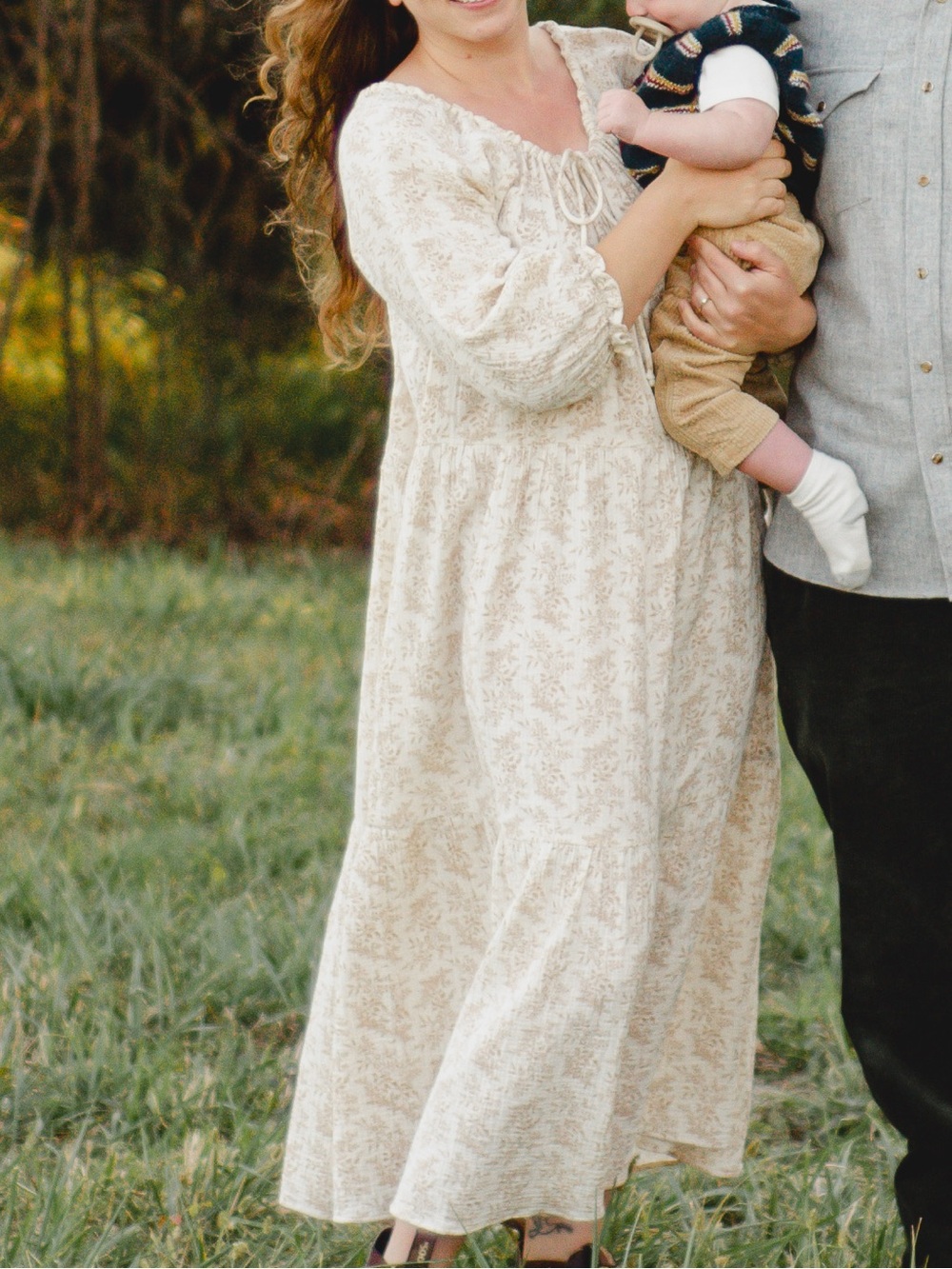 Neuflora Neutral Floral Peasant Dress